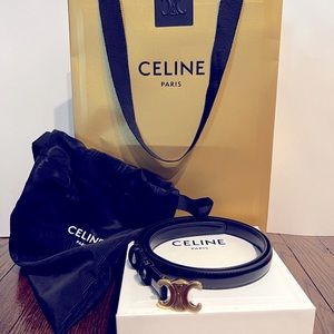 NEW Celine Black Leather Triomphe Belt in size 85